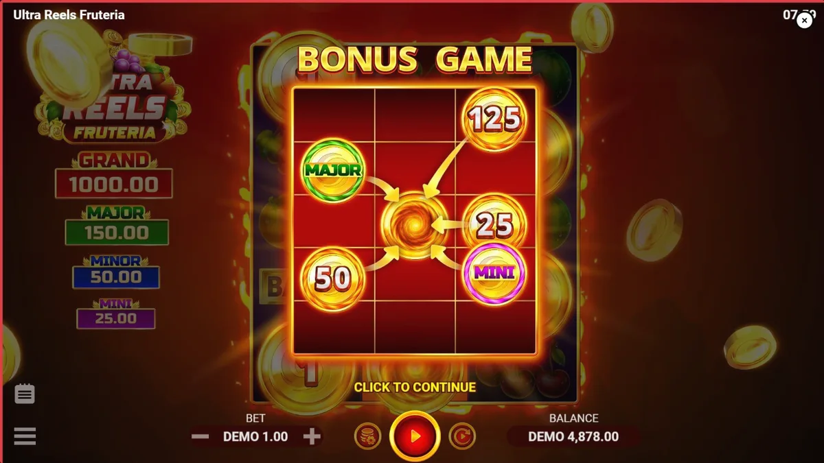 Tampilan visual slot Ultra Reels Fruteria dengan simbol buah klasik dan latar belakang karnaval
